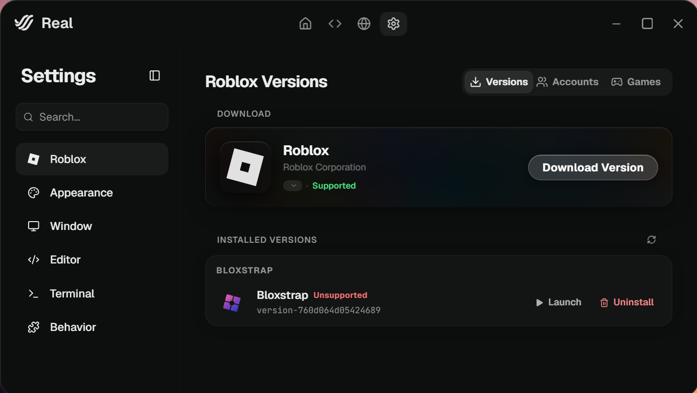 Real settings for Roblox versions